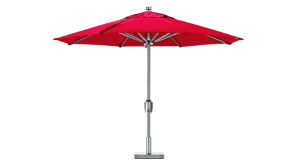 Red umbrella with metal pole stands prominently vibrant red canopy shades sturdy metal support