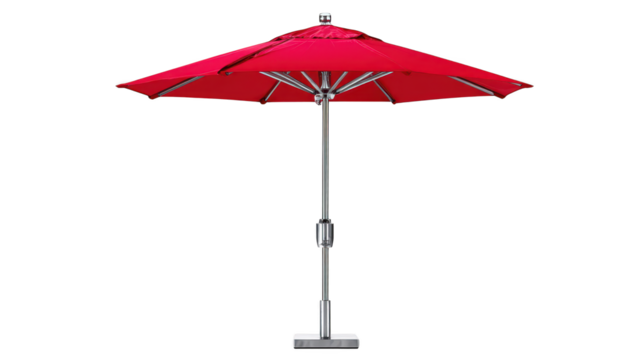 Red umbrella with metal pole stands prominently vibrant red canopy shades sturdy metal support