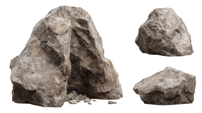 Three large rocks stand against dark background prominent rocks presented with simple dark backdrop