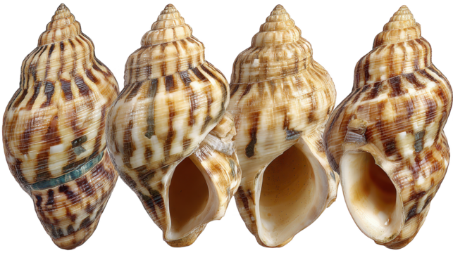 Three distinct seashells display their natural beauty shells found by ocean display unique textures and forms