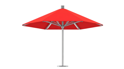 Red umbrella stands against a stark black background its vibrant hue draws attention on the dark backdrop