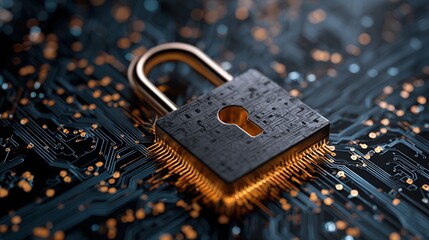 Secure digital data with advanced cybersecurity technology, protecting information in a high tech circuit board environment