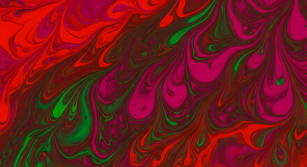 Swirling abstract art featuring vibrant red, green, and magenta paint creating a dynamic pattern.