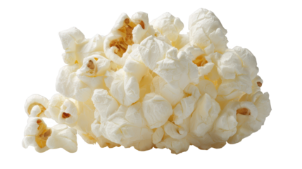 Popcorn pile rests on sleek black surface fluffy kernels form heap creating contrast with dark backdrop