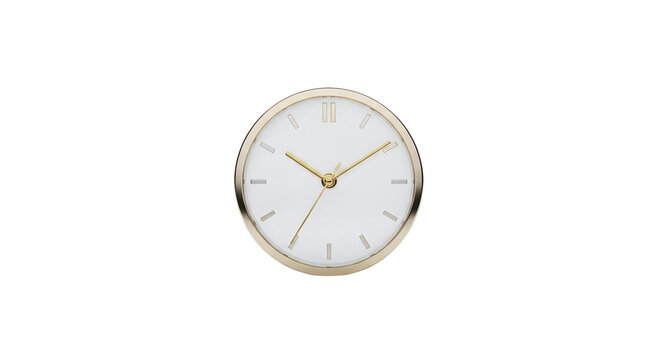 Elegant gold clock isolated on transparent background, minimalist design with a clean face and delicate hands marking the passage of time - Powered by Adobe