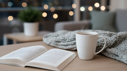 ぬくもりのページ ― 灯りに包まれた読書とコーヒーのひととき