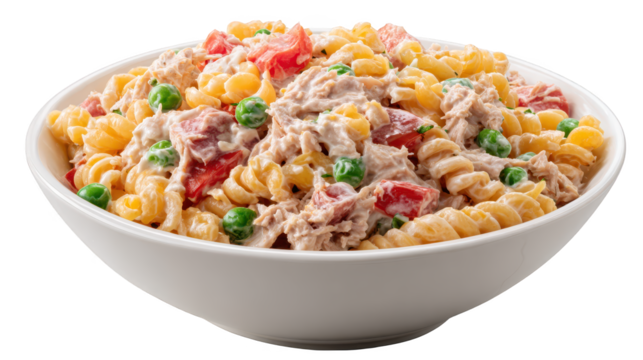 Pasta bowl with tuna and peas cooked pasta served in bowl enriched by tuna peas - cooked pasta served in bowl enriched by tuna peas