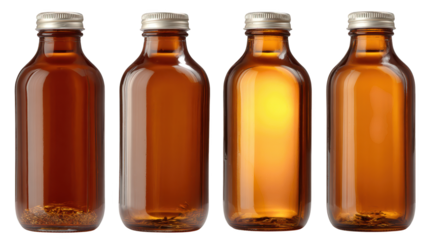 Four beer bottles stand against black background bottles of beer prominently displayed on dark backdrop