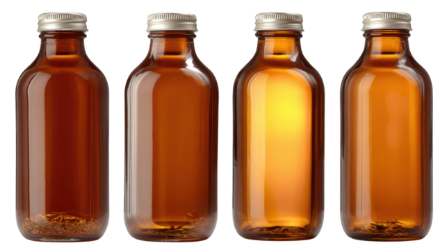 Four beer bottles stand against black background bottles of beer prominently displayed on dark backdrop