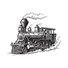 Vintage Classic Steam Train Locomotive Engraving Vector Illustration