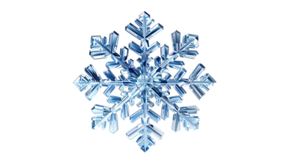 Crystal clear, multifaceted, six-sided snowflake on black