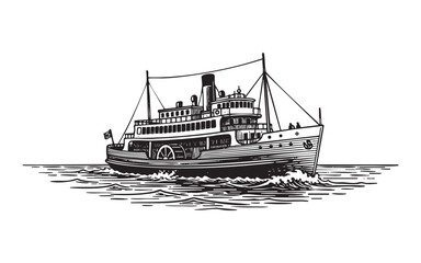 Fototapeta premium Ferry Boat Engraving Vector Illustration