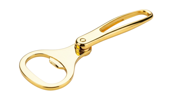 Golden bottle opener isolated on transparent background is a handy tool for opening bottles with ease, perfect for bars, restaurants, and home use