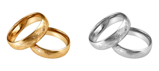 Engraved Rose Gold Wedding Rings isolated on transparent background: Luxury Vows