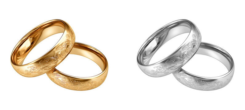 Engraved Rose Gold Wedding Rings isolated on transparent background: Luxury Vows