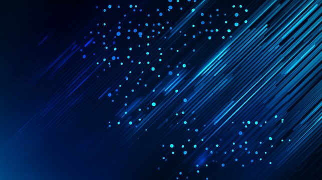 Dynamic blue digital particles and light streaks create a futuristic abstract background for technology and data themes.