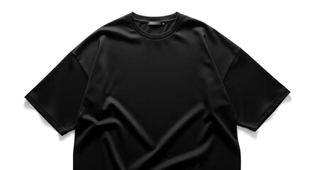 Plain black tshirt, casual shortsleeved crew neck top, isolated on white background