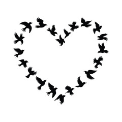 Heart shaped flock of birds silhouette