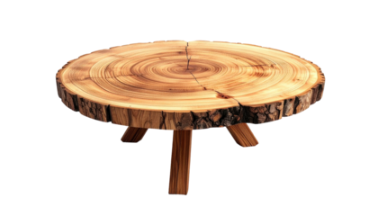 Round wood slice side table with three simple wooden legs