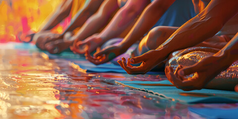 Yoga Hands and Feet Poses for Mindfulness and Balance, Close-Up of Yoga Hand Mudra and Bare Feet on Mat, Meditative Yoga Body Alignment Concept