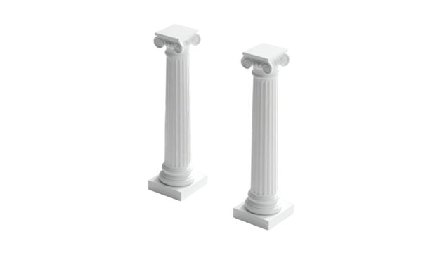 Two white ionic columns against black