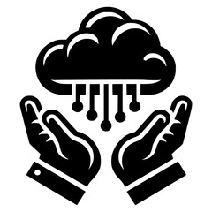 Hand With Cloud Computing Symbol black vector icon with transparent background 