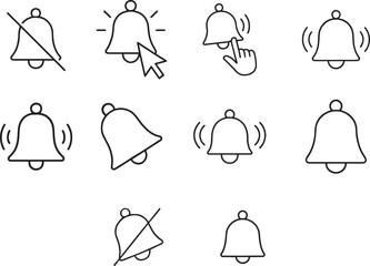 Notification and Alert Bell Icon Set: Ringing, Silent, and Subscription States