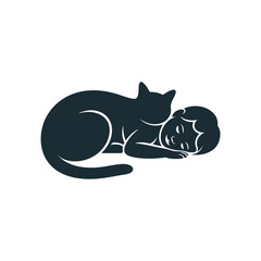 Silhouette of a cat resting beside a ball of yarn