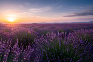 Dreamy Golden Rays Over Serene Lavender Field