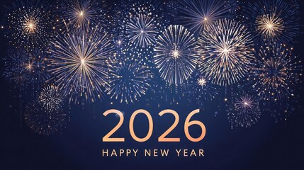 Spectacular new year s eve fireworks display in the night sky celebrating the arrival of 2026 with golden text