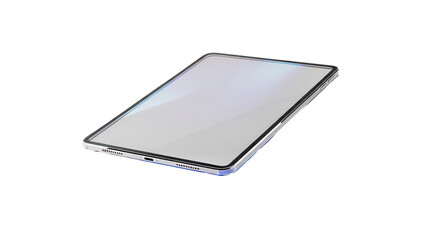 Sleek silver tablet with a blank screen displayed against a perfect for showcasing apps or digital content in marketing materials on transparent background