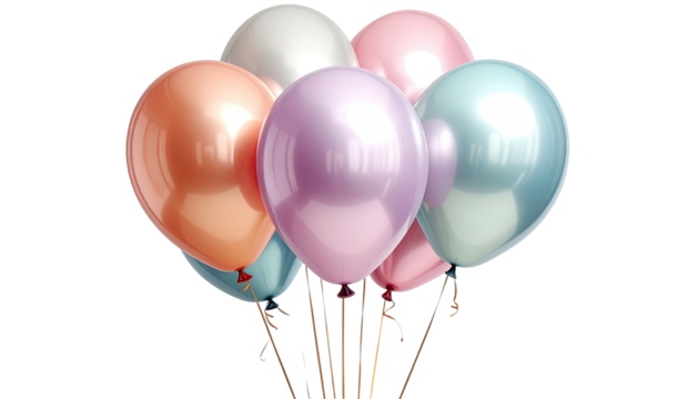 Bunch of colorful balloons with shiny surface, festive celebration