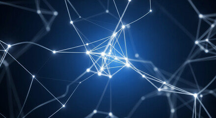 Abstract network of glowing nodes and lines on a dark blue background, representing connections and data flow