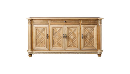 Elegant antique four-door cabinet with detailed carvings and rich wood finish
