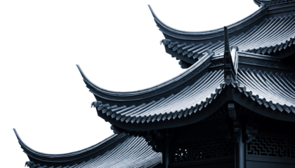 Black chinese style tiled roof isolated on transparent  background.