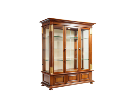 Elegant antique display cabinet with glass doors and wooden accents showcasing timeless craftsmanship and style