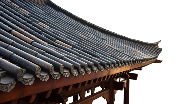 Black chinese style tiled roof isolated on transparent  background.
