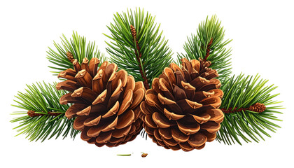 Two pinecones nestled amid vibrant green pine needle sprigs