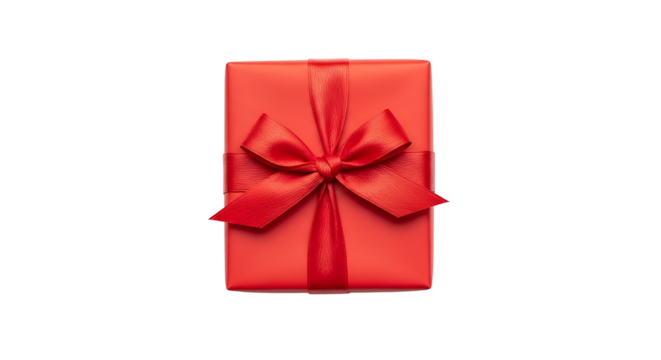 Red gift box with satin bow wrapped present for Christmas or birthday Transparent