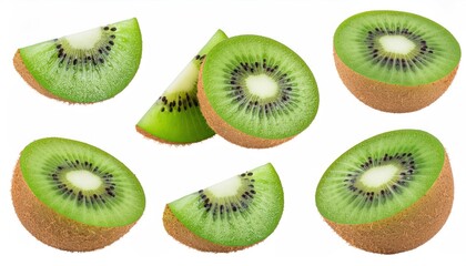 Fototapeta premium Fresh Raw Delicious Kiwi Fruit Slice Isolated On White Background