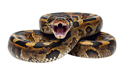 Obraz premium Angry snake coiled, mouth open, displaying teeth