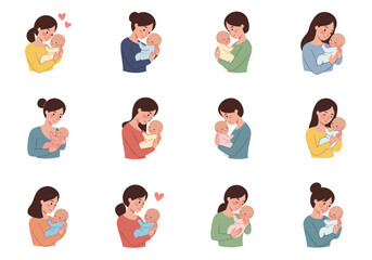 Fototapeta premium Caring Connection A Collection of Mother and Baby Illustrations
