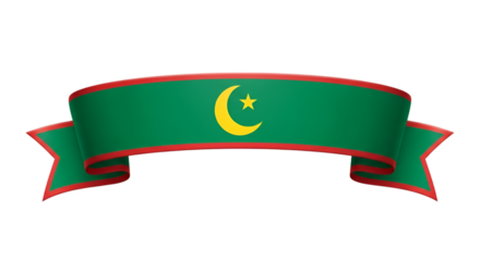 Waving ribbon banner featuring the mauritanian national flag with crescent moon and star symbol