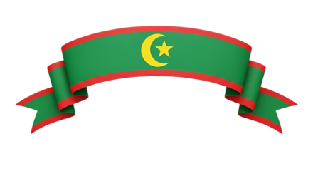 Mauritania flag ribbon with crescent and star, national symbol, country banner design