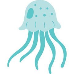 Simple Teal Jellyfish Illustration With Dangling Tentacles On Transparent Background