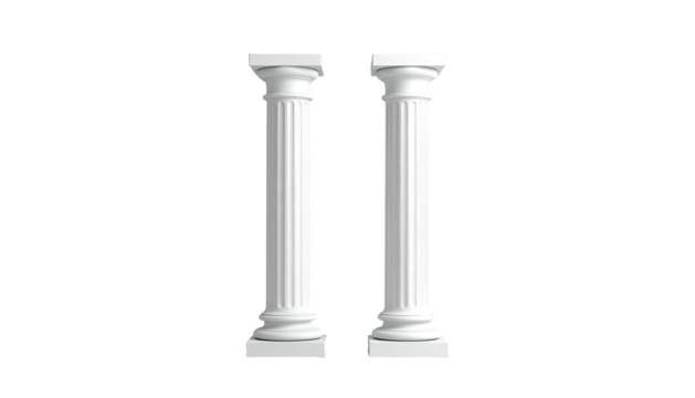 Two white, fluted, ancient-style pillars on a black background