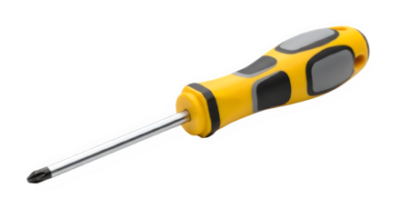 Precision craftsmanship detailed view of a yellow handled screwdriver on a sleek black backdrop