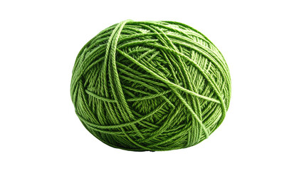 Tightly wound, round ball of green yarn on a black background