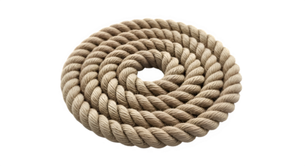 Detailed photographic close-up of a coiled rope on a black background, showcasing intricate details