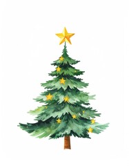 Fototapeta premium Watercolor Hand Painted Christmas Tree with Golden Stars Illustration